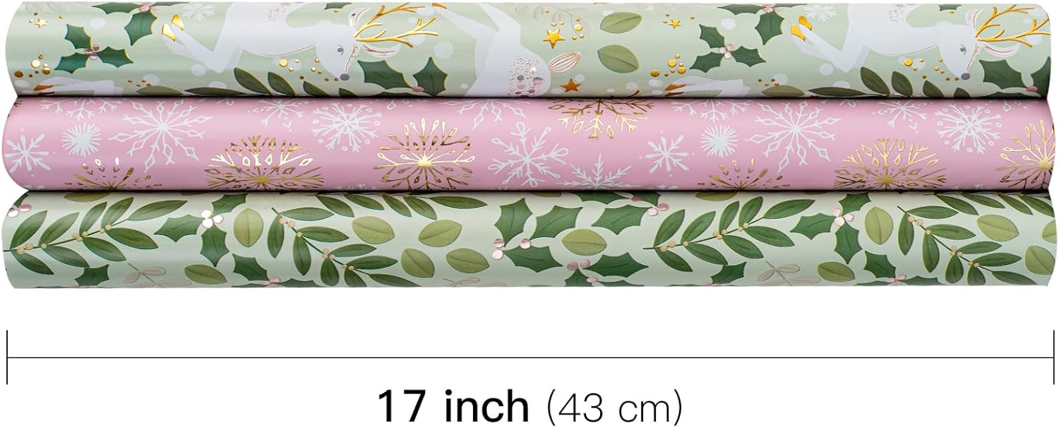 Christmas Wrapping Paper Rolls – 17" x 10 ft, Set of 3